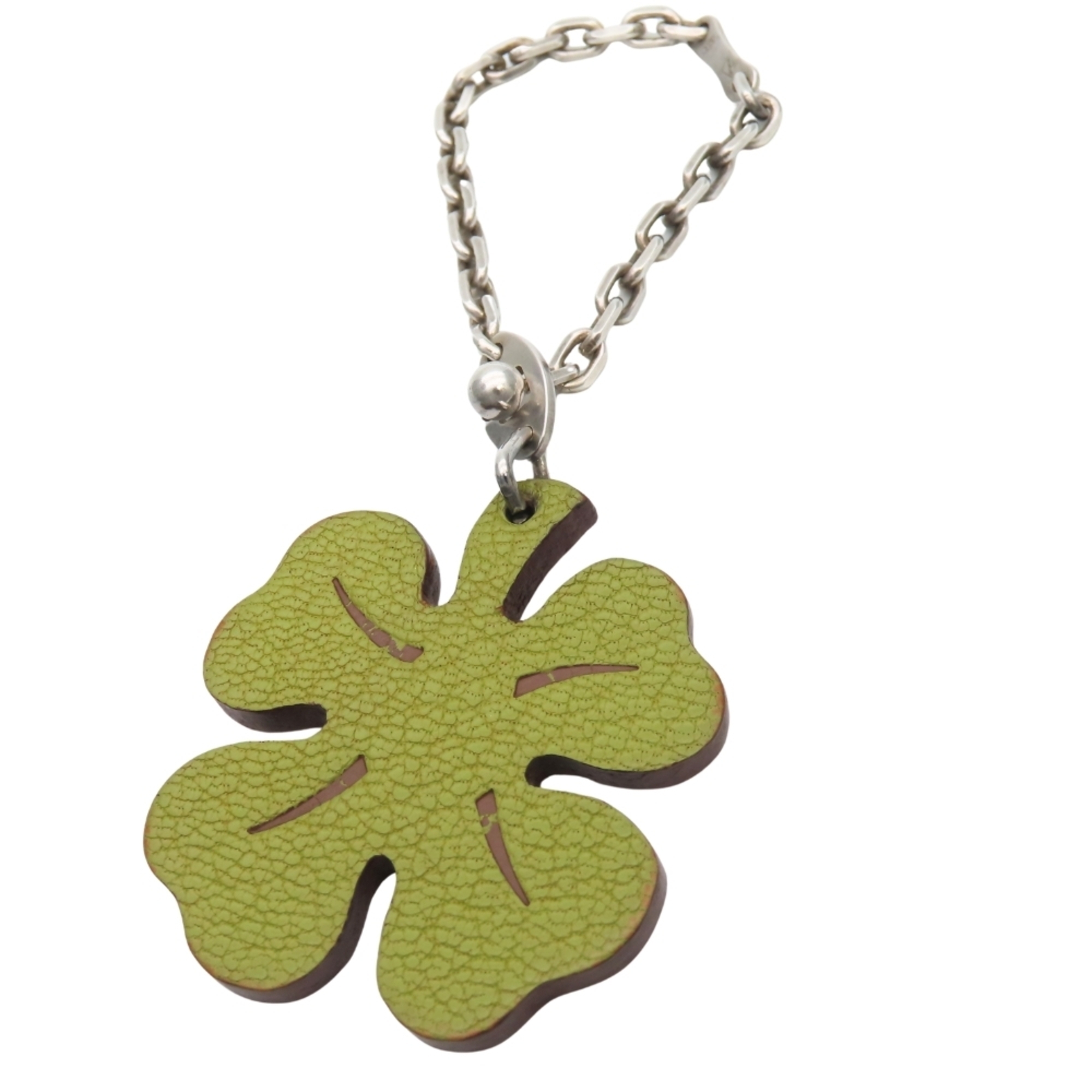 Hermes Bag Charm Clover Leather Sv925 Green Orange Keychain Women's Hermes